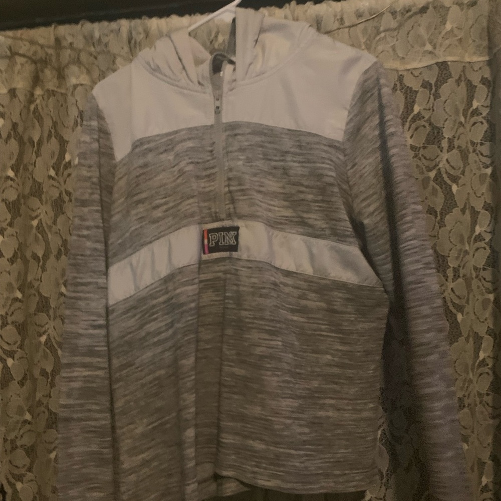 Grey and white PINK 1/4 zip up hoodie